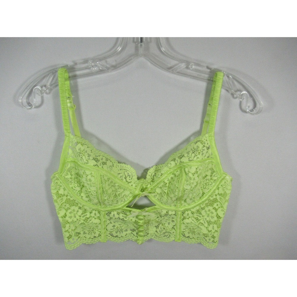 For Love & Lemons Longline Bra 34C Underwire Boned Lace Lime Green